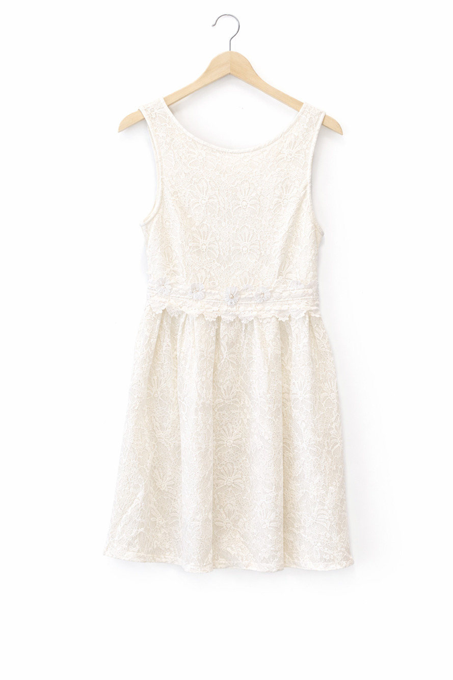 🤍 Forever 21 Ivory Lace Dress Exposed Zipper Lined Size Medium M 🤍